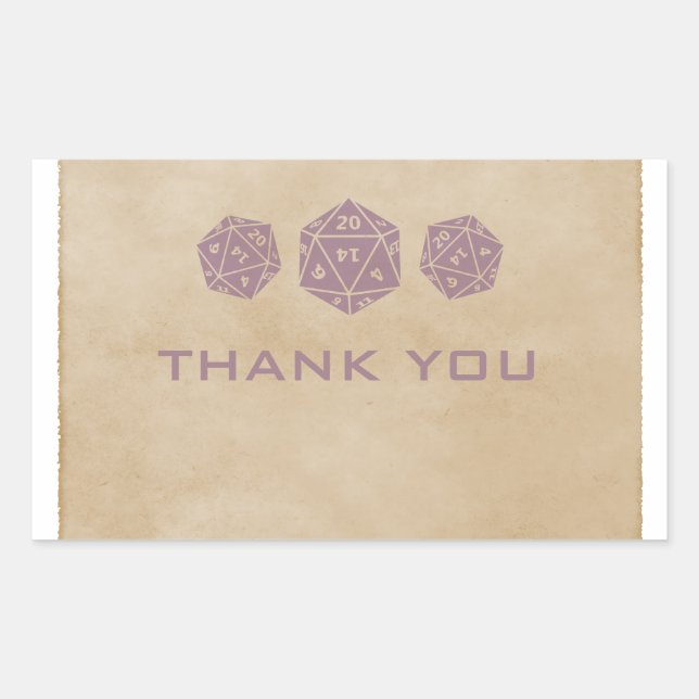 Lila Grunge D20 Dice Gamer Danke Stickers (Vorderseite)