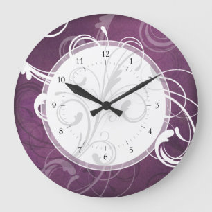 Lila Grunge-Damast-eleganter Wirbel Große Wanduhr