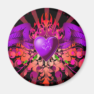 Lila Grunge-Design mit geflügeltem Herzen Magnet