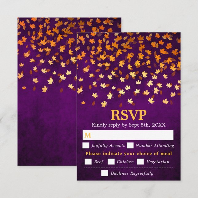 Lila Grunge Hochzeitsmahlzeit im Herbst RSVP Karte (Vorne/Hinten)