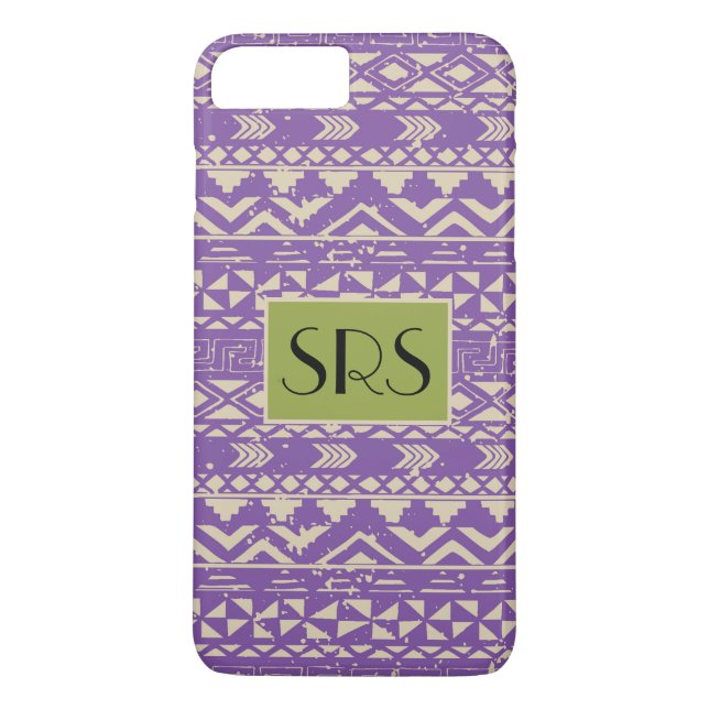 Lila Grunge Pattern Monogramm Case-Mate iPhone Hülle (Rückseite)