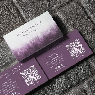 Lila Grunge & Weiß Eindeutiger Abstrakter QR-Code Visitenkarte