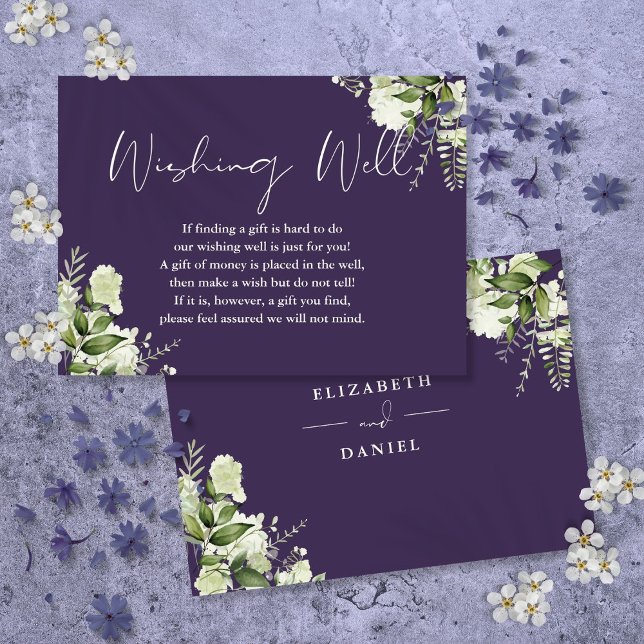Lila Grünpflanzen Blumenwünsche Hochzeit Begleitkarte (Purple Greenery Floral Wishing Well Wedding Enclosure Card)