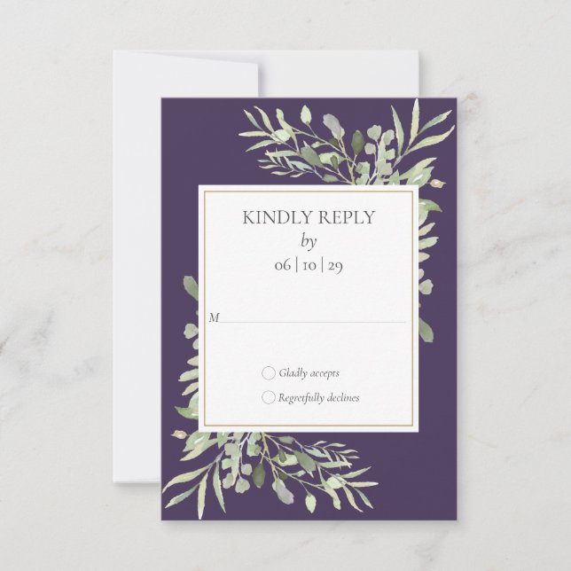 Lila Grünpflanzen Hochzeit RSVP Karte (Vorderseite)