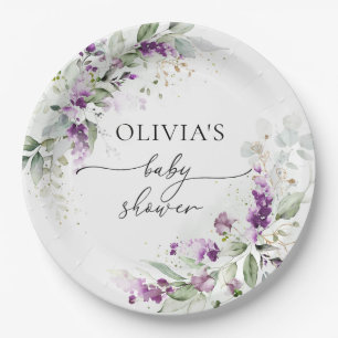 Lila Grünpflanzen Lavendel Babyduschplatte Pappteller