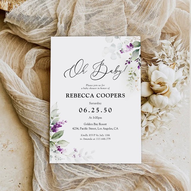 Lila Grünpflanzen Lavender Kinderdusche Einladung (Von Creator hochgeladen)