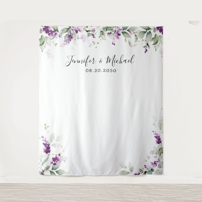 Lila Grünpflanzen Lavender Wedding Backdropps Wandteppich (Vorderseite)