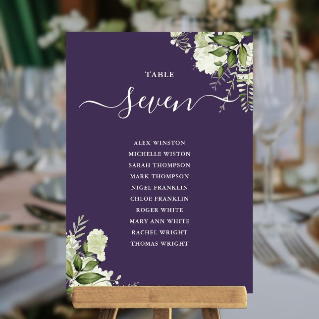 Lila Grünpflanzen Sitzplan Tischnummer (Purple Greenery Floral Seating Plan Table Number)
