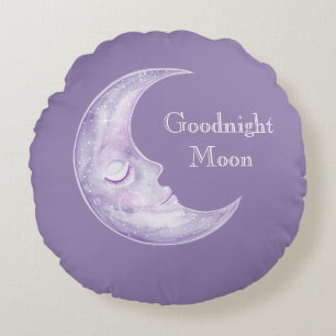 Lila Gute Nacht Mond Rundes Kissen