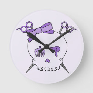 Lila Haar-zusätzlicher Schädel - Scissor gekreuzte Runde Wanduhr
