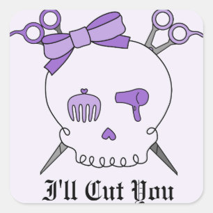 Lila Haaraccessoires-Skull - Scherenkreuze #2 Quadratischer Aufkleber