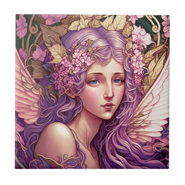 Lila Hair Fairy Angel Fantasy Kunst, Dichtung und  Fliese (Vorderseite)