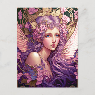 Lila Hair Fairy Angel Fantasy Kunst, Dichtung und  Postkarte
