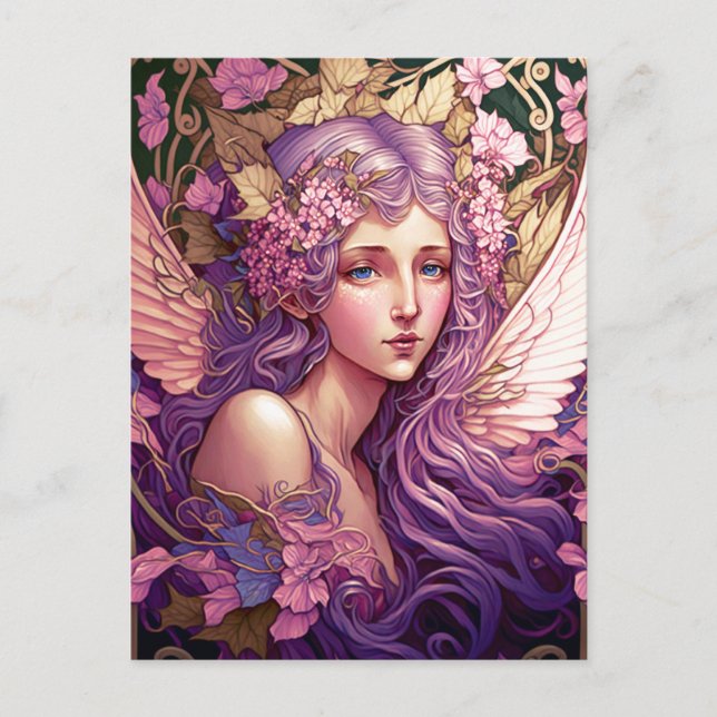 Lila Hair Fairy Angel Fantasy Kunst, Dichtung und  Postkarte (Vorderseite)
