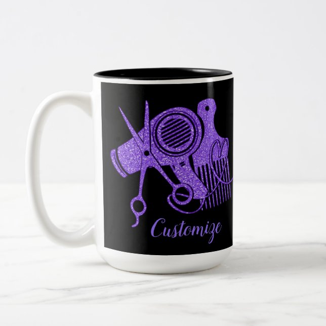 Lila Hair Stylist-Logo Zweifarbige Tasse (Links)