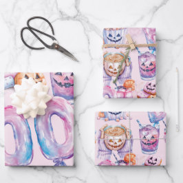 Lila Halloween-Aquarell Geschenkpapier Set