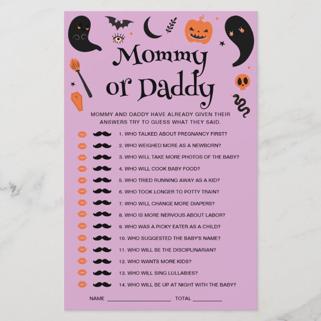 Lila Halloween Baby Showraten Wer Game (Vorderseite)
