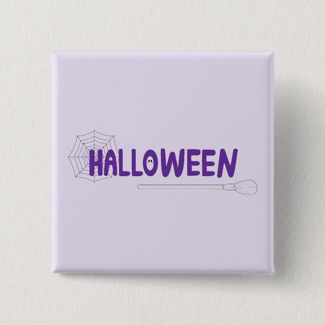 Lila Halloween-Bekleidung mit weißem Broom-Design Button (Vorderseite)