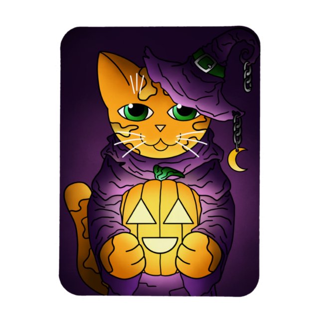 Lila Halloween-Cat-Magnet Magnet (Vertikal)