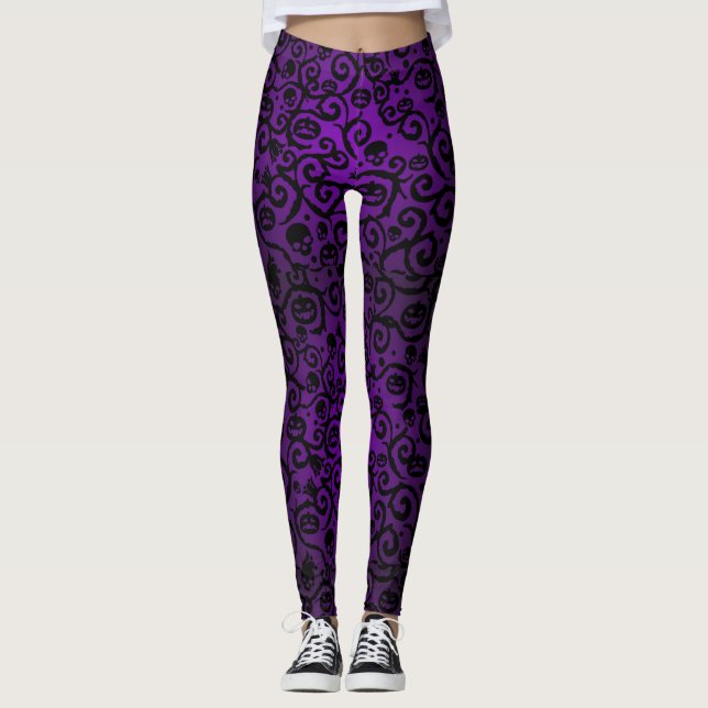 Lila Halloween-Damast-Leggings Leggings (Vorderseite)
