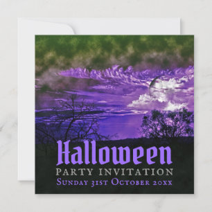Lila Halloween-Einladungen mit Mondwolken Einladung