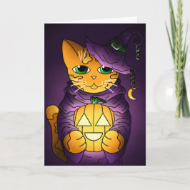 Lila Halloween Hexenkatze Karte