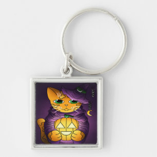 Lila Halloween Hexenkatze Schlüsselanhänger