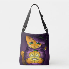 Lila Halloween Hexenkatze Tragetaschen Mit Langen Trägern