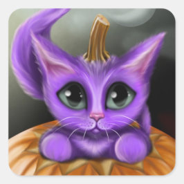Lila Halloween Kitty Quadratischer Aufkleber