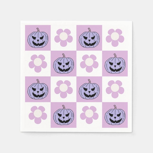 Lila Halloween-Kürbislaterne-Schachbrett Serviette (Vorderseite)