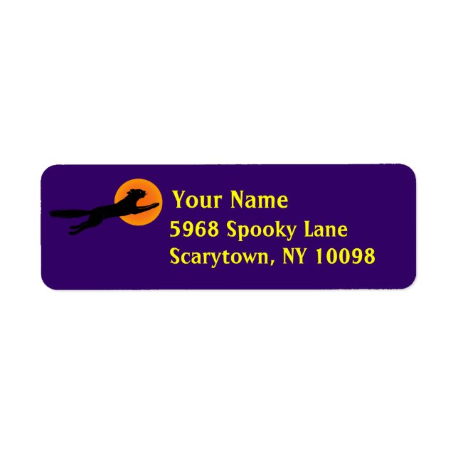 Lila Halloween-Labels der Black Cat Orange Moon (Vorne)