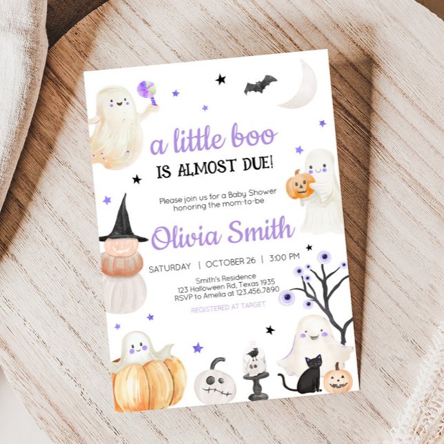 Lila Halloween Little Boo Baby Dusche Einladung (A Little Boo Baby Shower Invitation
)