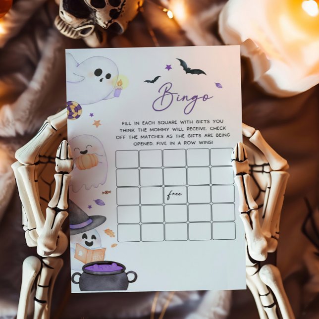 Lila Halloween Little Boo Baby Shower Bingo Spiel (A Little Boo Baby Shower Bingo Game
)