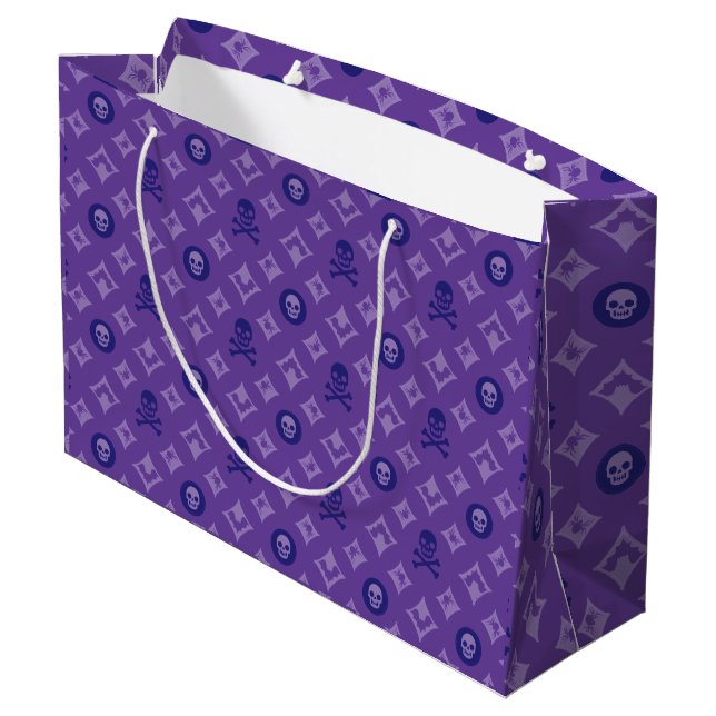Lila Halloween Louis Vuitton Pattern Große Geschenktüte (Rückseite Schrägansicht)