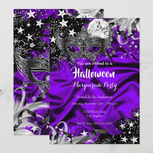 Lila Halloween Magic Night Masquerade Party Einladung (Vorne/Hinten)