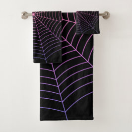 Lila Halloween-Muster aus Spinnennetz Badhandtuch Set