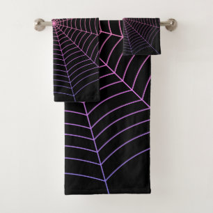 Lila Halloween-Muster aus Spinnennetz Badhandtuch Set