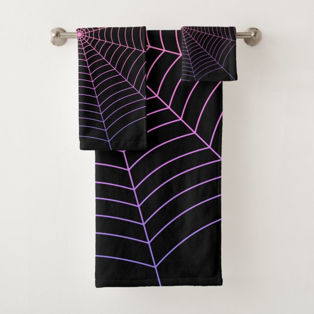 Lila Halloween-Muster aus Spinnennetz Badhandtuch Set (Insitu)