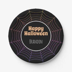 Lila Halloween-Muster aus Spinnennetz Pappteller