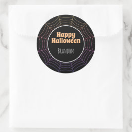 Lila Halloween-Muster aus Spinnennetz Runder Aufkleber