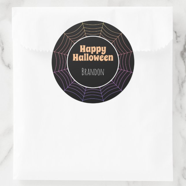Lila Halloween-Muster aus Spinnennetz Runder Aufkleber (Tasche)