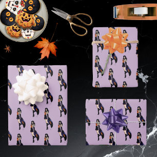 Lila Halloween-Niedlich-Hexe Geschenkpapier Set
