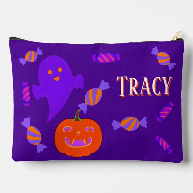 Lila Halloween Niedlich & Spooky Zubehörtasche (Rückseite)