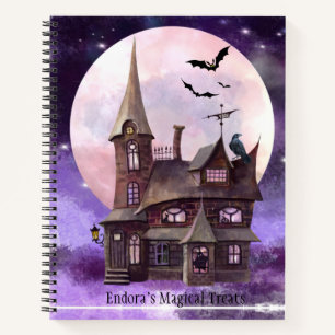 Lila Halloween Old House Fledermäuse Vollmond Reze Notizbuch