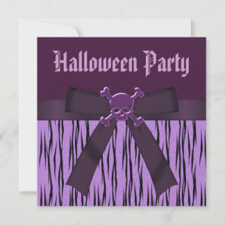 Lila Halloween-Party "Animal Print & Skulls" Einladung
