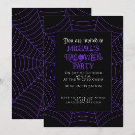 Lila Halloween-Party aus Spinnennetz Einladung