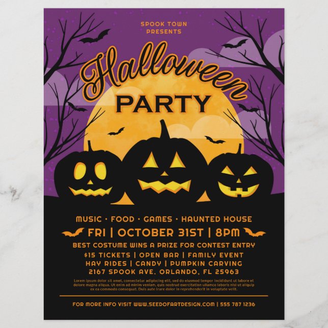 Lila Halloween-Party Black Pumpkins-Ereignis Flyer (Vorne)