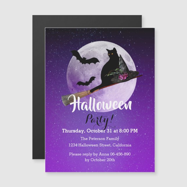lila Halloween-Party Magneteinladung (Vorne/Hinten)