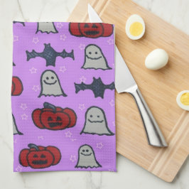 Lila Halloween-Spaß Geschirrtuch