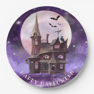 Lila Halloween Spuk Hausratten Vollmond Pappteller